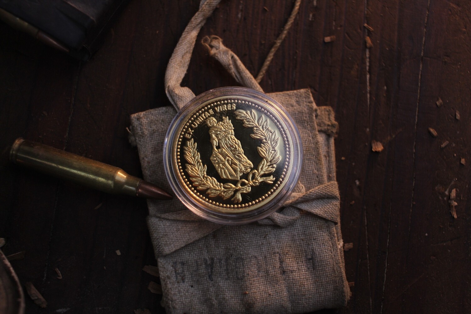 Microtech Marfione Custom Continental Medallion Coin / 24k Gold Embellished