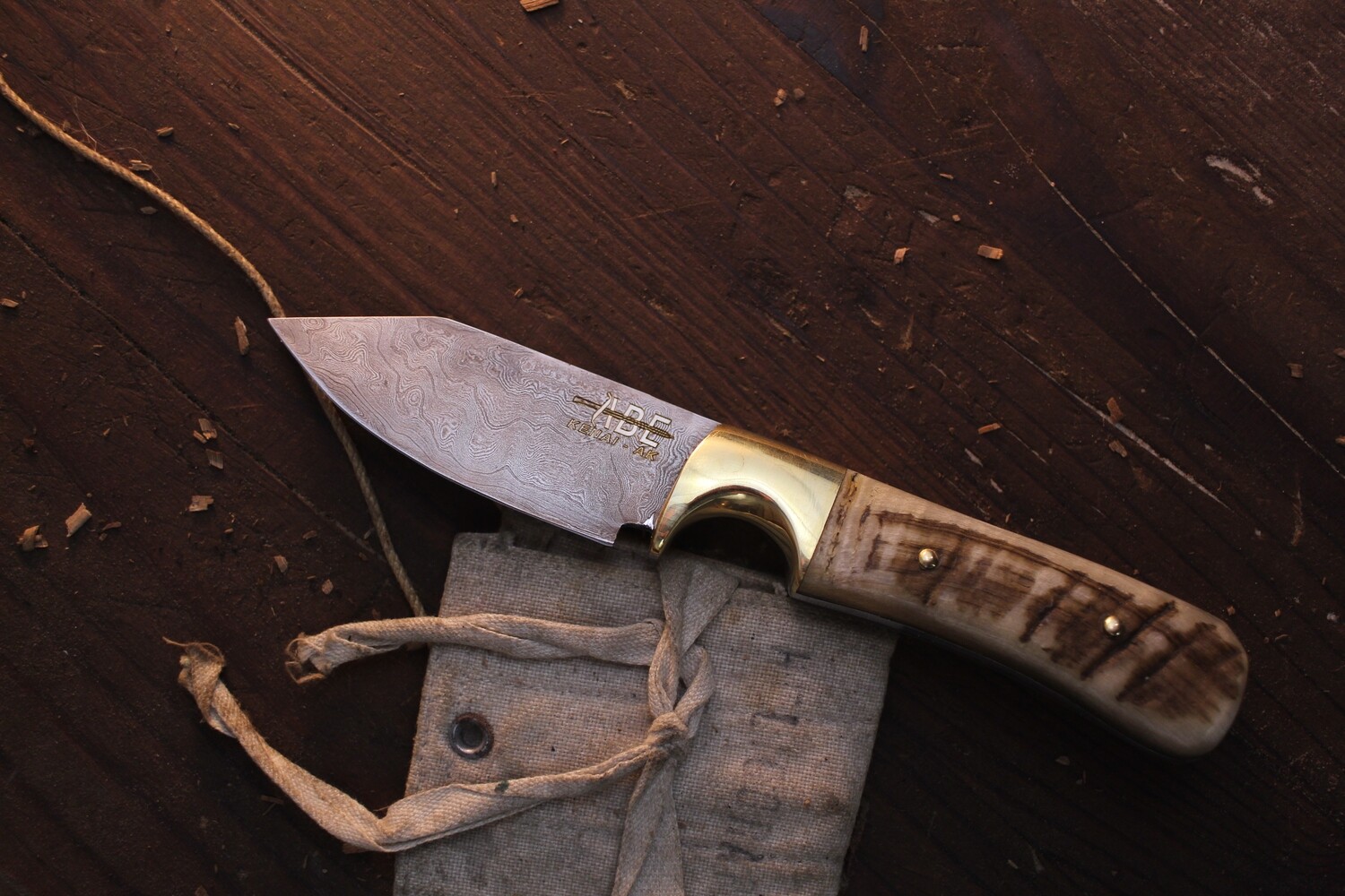 Abe Knives Small Sheep 3&quot; Fixed Blade / Ram Horn / 1084 &amp; 15N20 400 Layer Damascus