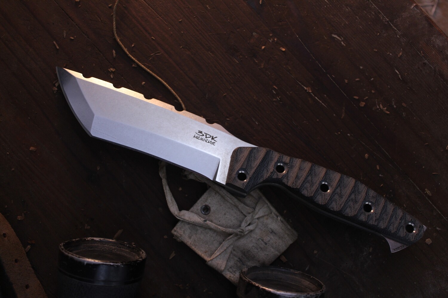 3DK Amuk 6&quot; Fixed Tanto Point, K110 Blade / Black Micarta Handle