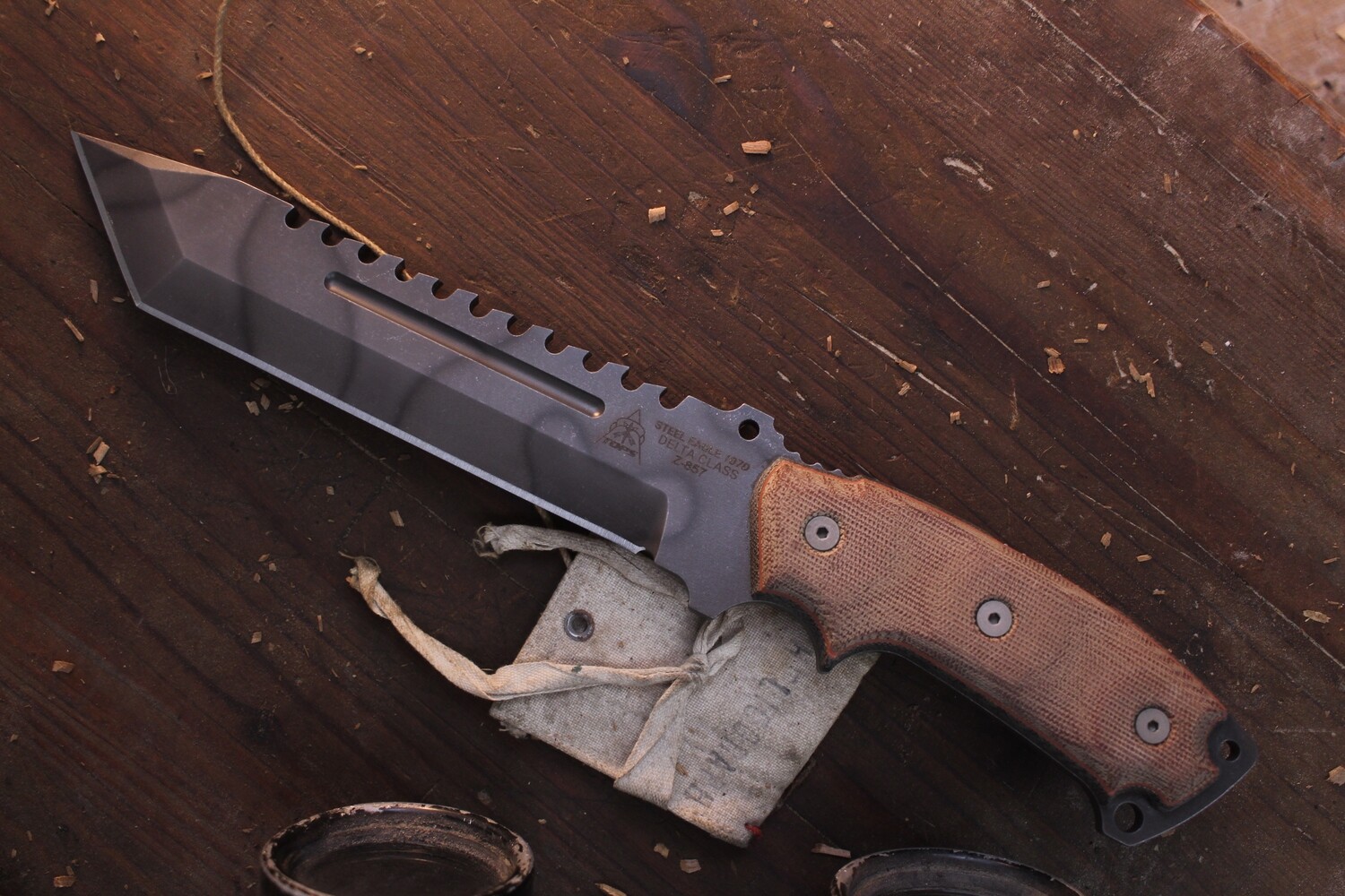 Tops Steel Eagle 7.63&quot; Fixed Blade / Natural Micarta / Flamed 1095 ( Pre Owned )