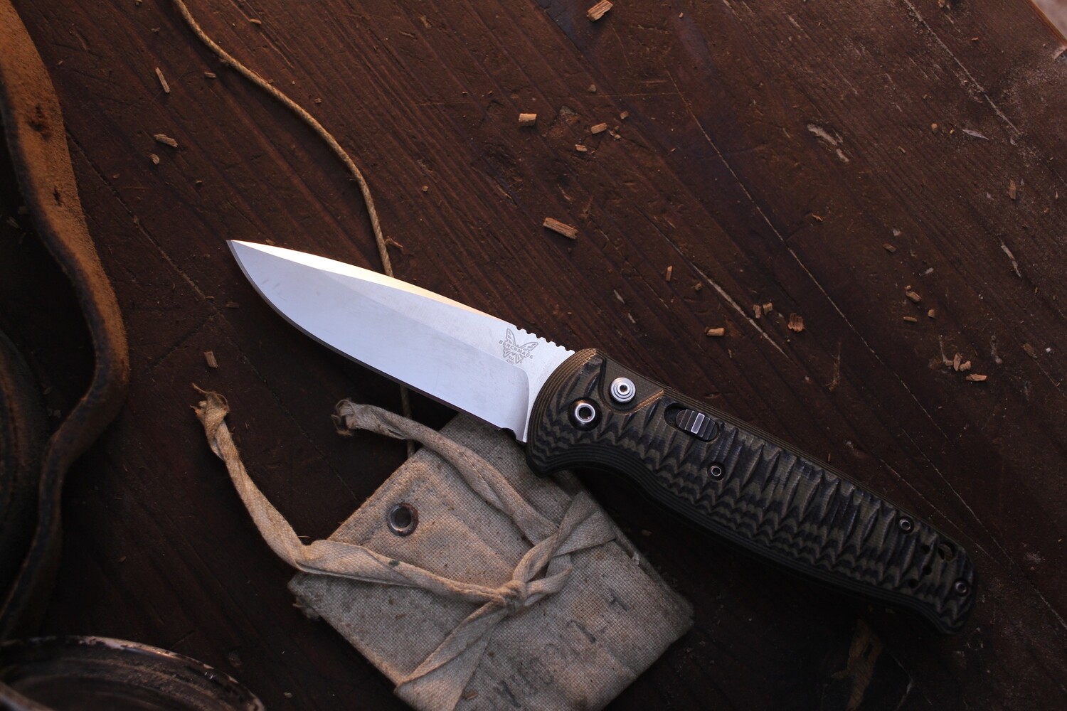 Benchmade CLA 3.4&quot; Plung Lock Auto Folder / Black &amp; Green G-10 / Satin 154CM ( Pre Owned )
