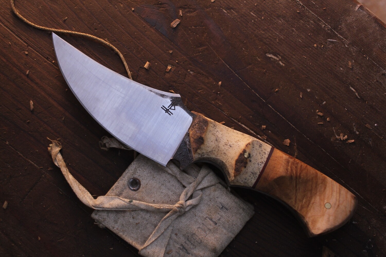 Barrett Knives TUSK 4” Fixed Blade / Walrus Jaw Bone & Maple Burl / Alaskan Forged 1095