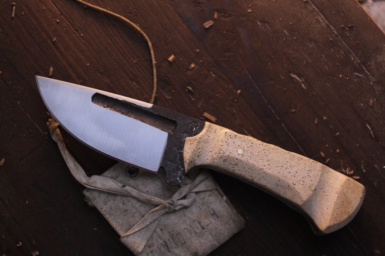Barrett Knives 3.5&quot; Clip Point Hunter / Contoured Walrus Jaw Bone / Forge Finish 1095