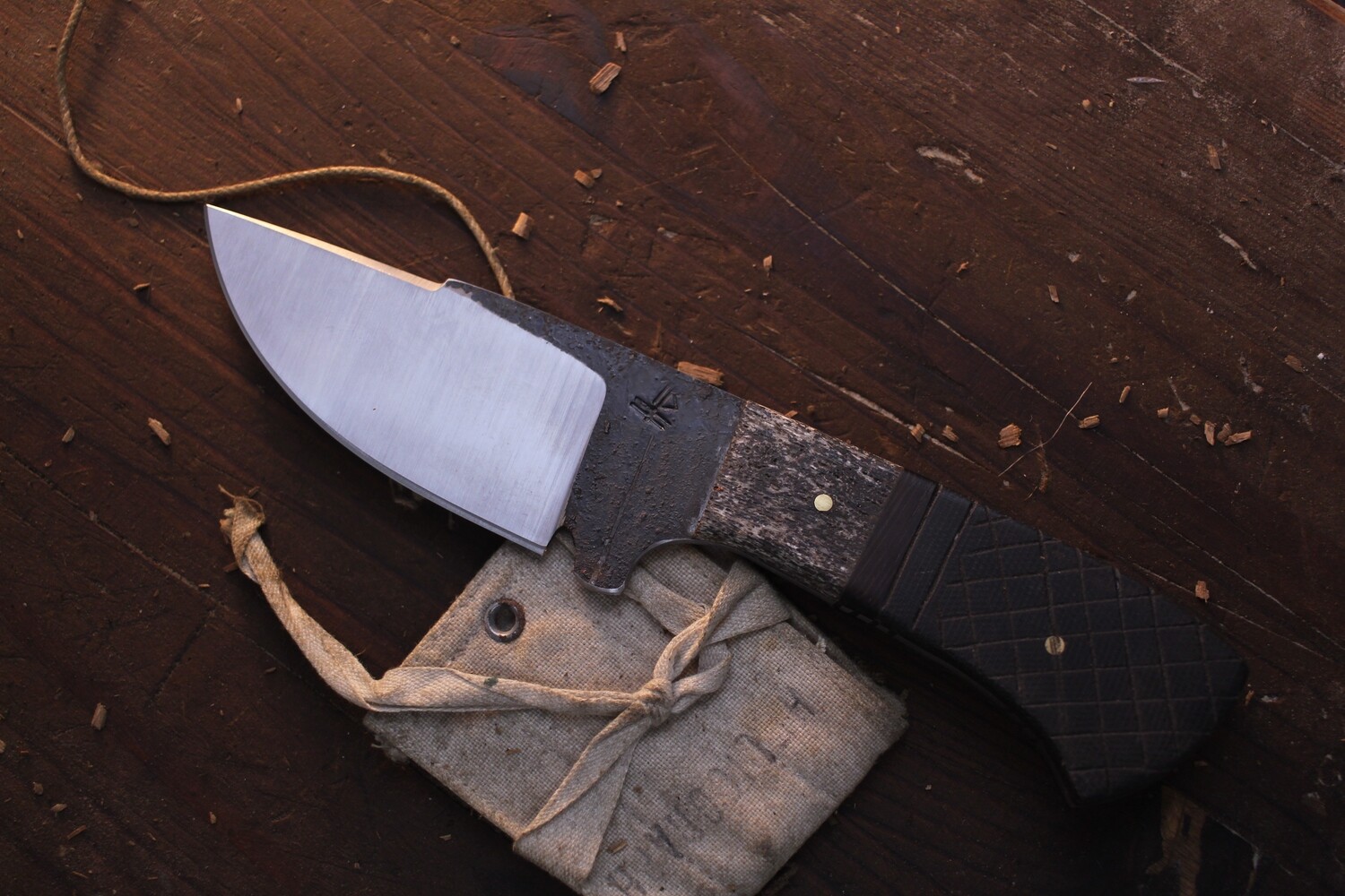 Barrett Knives 3.5&quot; Clip Point Hunter / Walrus Jaw Bone &amp; Black Micarta With Wenge Spacer / Forge Finish 1095