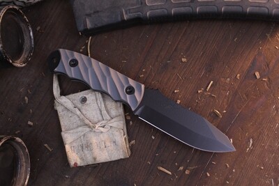 Half Face Blade Disaster Jr. 3.75” Fixed Blade / Gray Textured G-10 / Elite Black Cerakote CPM-3V