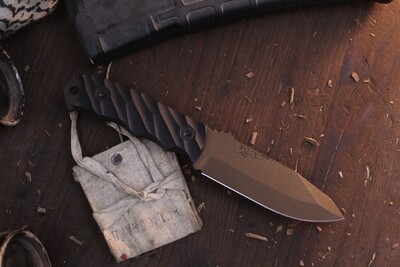 Half Face Blade Disaster Jr. 3.75” Fixed Blade / Black Textured G-10 / Midnight Bronze Cerakote CPM-3V