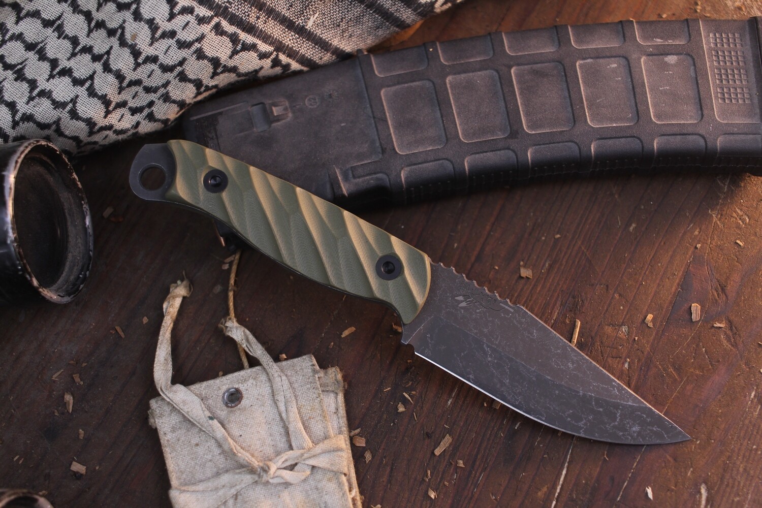 Half Face Blade Crow Jr. 4&quot; Fixed Blade / OD Green G-10 / Acid Washed S35VN