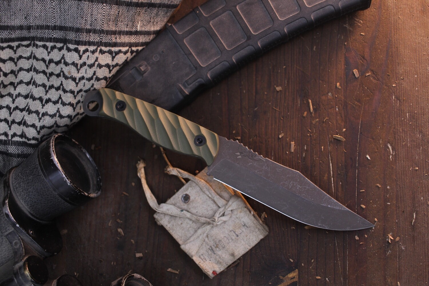 Half Face Blade Crow Scout 5&quot; Fixed Blade / Rocky Mountain OD Green G-10 / Acid Washed S35VN