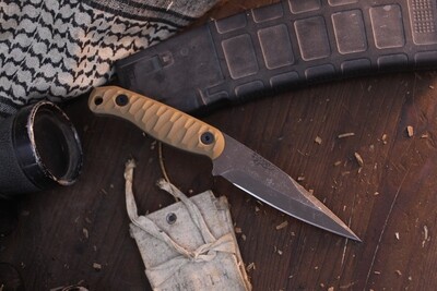 Half Face Blade Ryu 4.125” Fixed Blade / Coyote Brown Textured G-10 / Acid Washed S35VN