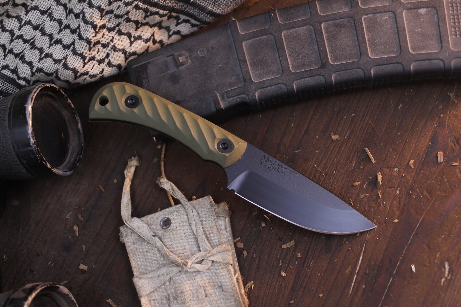 Half Face Blade Cav Jr. 3.5&quot; Fixed Blade / OD Green Fluted G-10 / Elite Black Cerakote S35VN