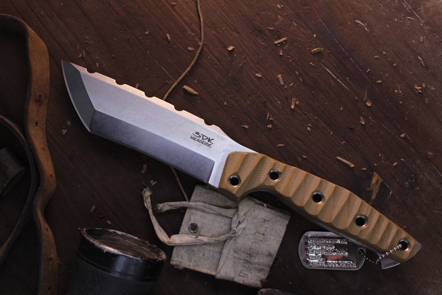 3DK Amuk 6&quot; Fixed Tanto Point, Elmax Blade / Desert Tan G10 Scales