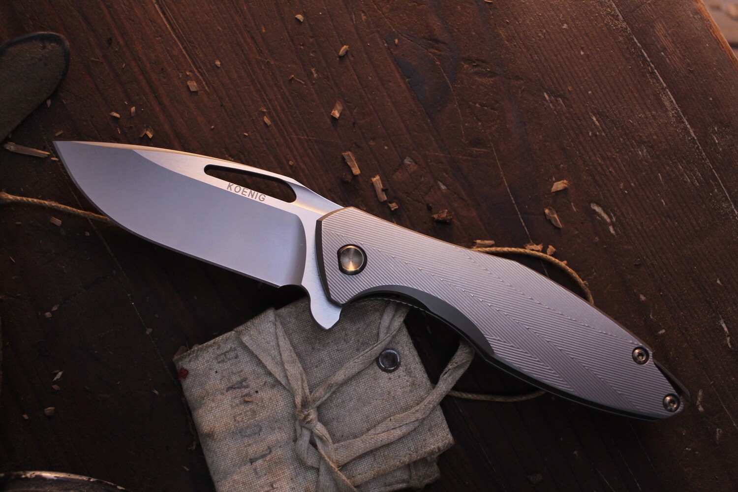Koenig Arius 3.5&quot; Folding Knife / Textured Ti / Burnished 20CV ( Pre Owned )