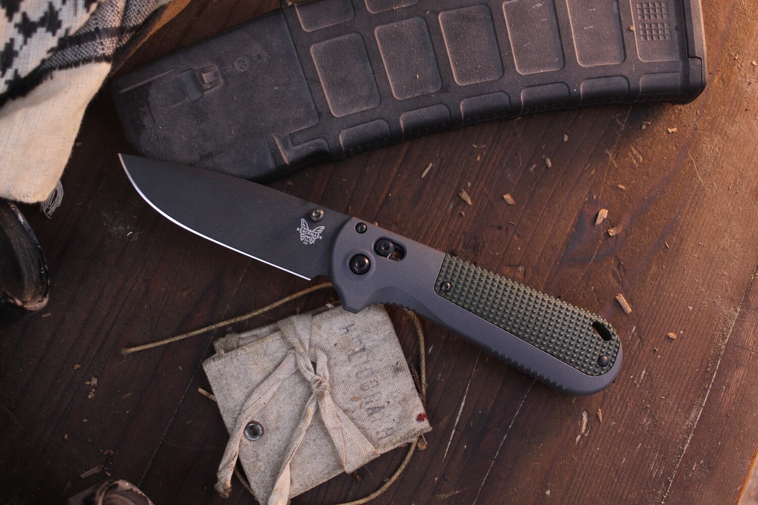 Benchmade Prototype Redoubt 3.6&quot; AXIS Lock Folder / Gray &amp; Green Grivory / Cobalt Black CPM-D2