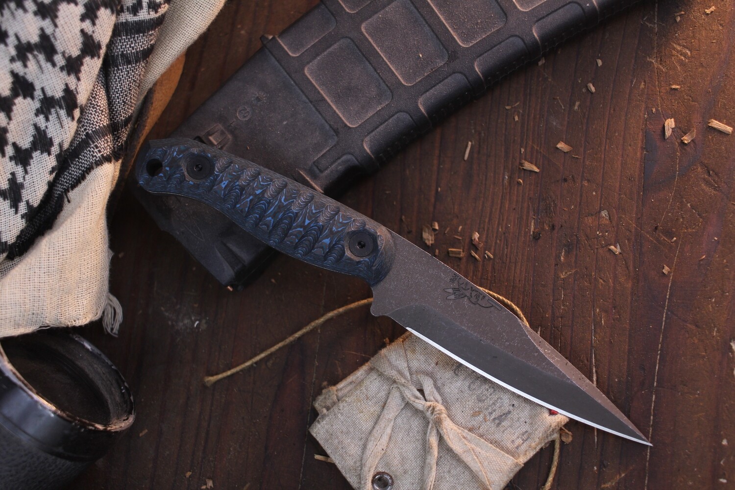 Half Face Blade Ryu 4.125” Fixed Blade / Arctic Storm Carbon Fiber / Acid Washed CPM-Magnacut