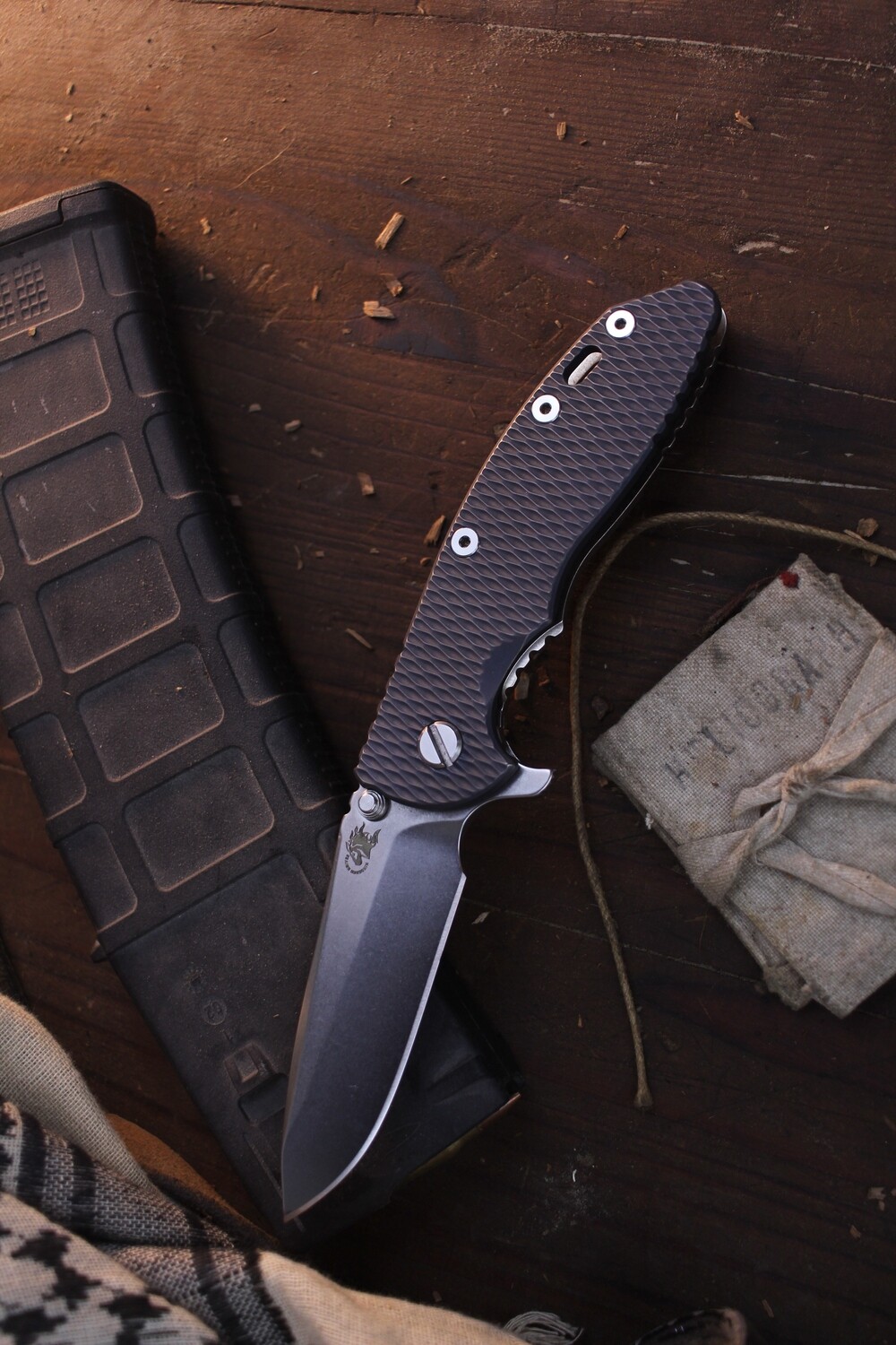 Hinderer XM-18 3.5&quot; Framelock Flipper / Battle Blue Textured Ti With Stonewashed Titanium / Stonewashed 20CV Spearpoint ( Pre O