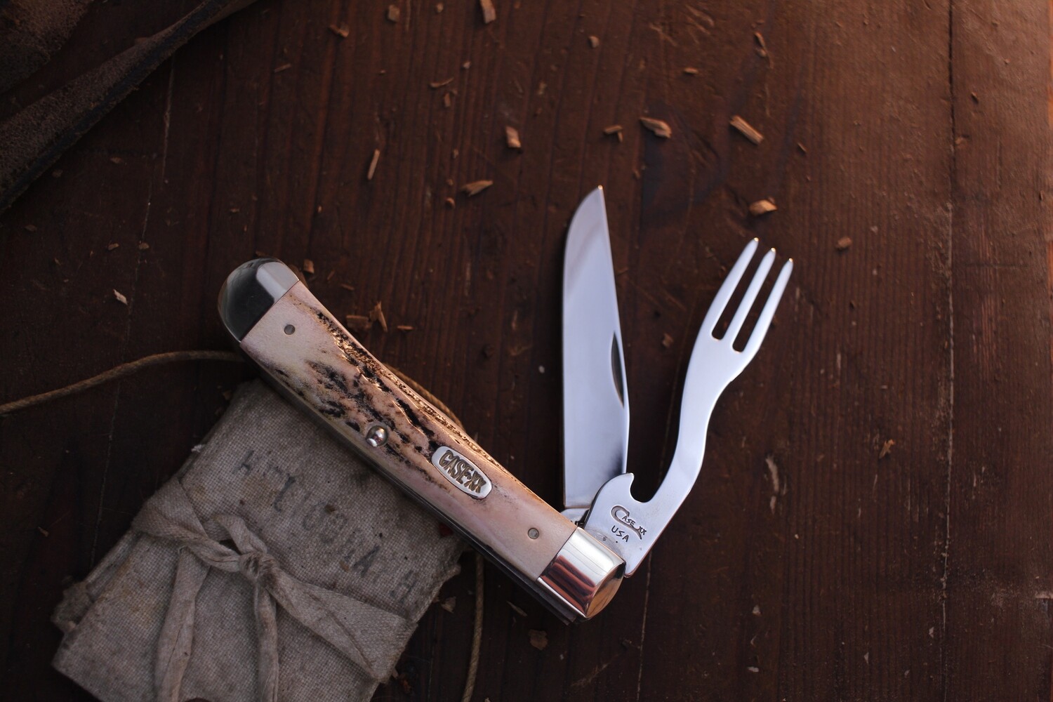 Case XX Hobo 3.25&quot; Folding Knife / Stag &amp; Nickel Silver / Stainless / Fork ( Pre Owned )