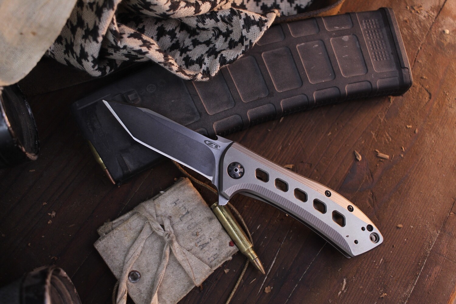 Zero Tolerance 0801TI Rexford 3.5" Flipper Knife Titanium / Stonewash / Modified Tanto ( Discontinued )