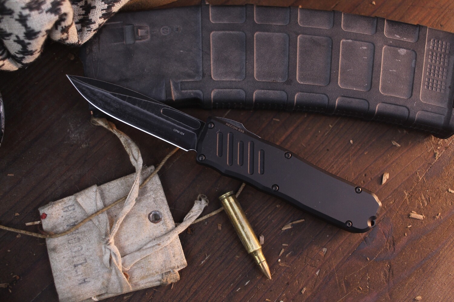 Guardian Tactical Recon-035 3.3&quot; OTF Automatic Knife / Black Aluminum / Blackwashed CPM-154 ( Pre Owned )