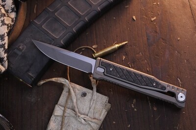 Reate EXO 3.75" Gravity Knife / Bronze Titanium &amp; Marbled Carbon Fiber / Two-Tone 3V ( Pre Owned )