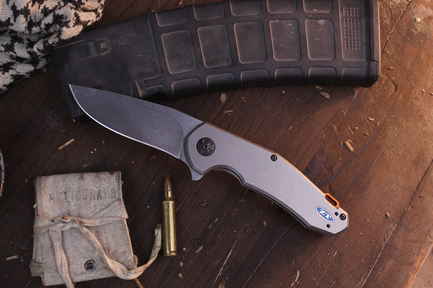 Zero Tolerance 0220 Jens Anso 3.5&quot; Flipper Knife Titanium / Stonewash ( Pre Owned )
