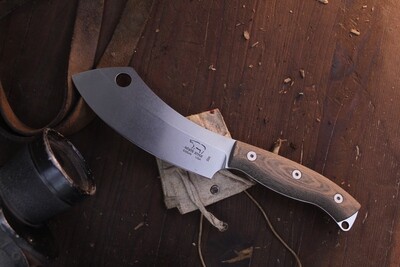 White River Knives 5.5" Camp Cleaver / Black & Olive Drab Linen Micarta / Stonewashed S35VN ( Pre Owned )