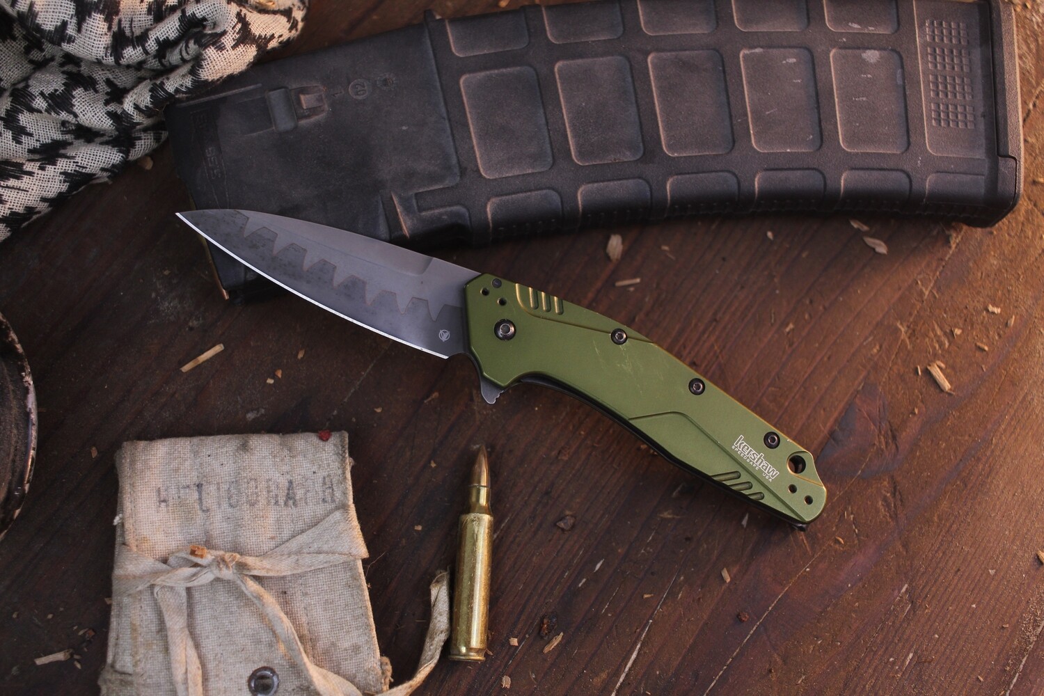 Kershaw Dividend 3&quot; Assisted Folder / OD Green Aluminum / Composite CPM-D2 &amp; N690 Blade ( Pre Owned )