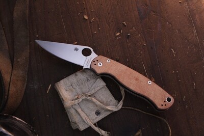 Spyderco Paramilitary 2 3.44&quot; Compression Lock Folder / Natural Micarta / Satin CPM Cruwear ( Pre Owned )
