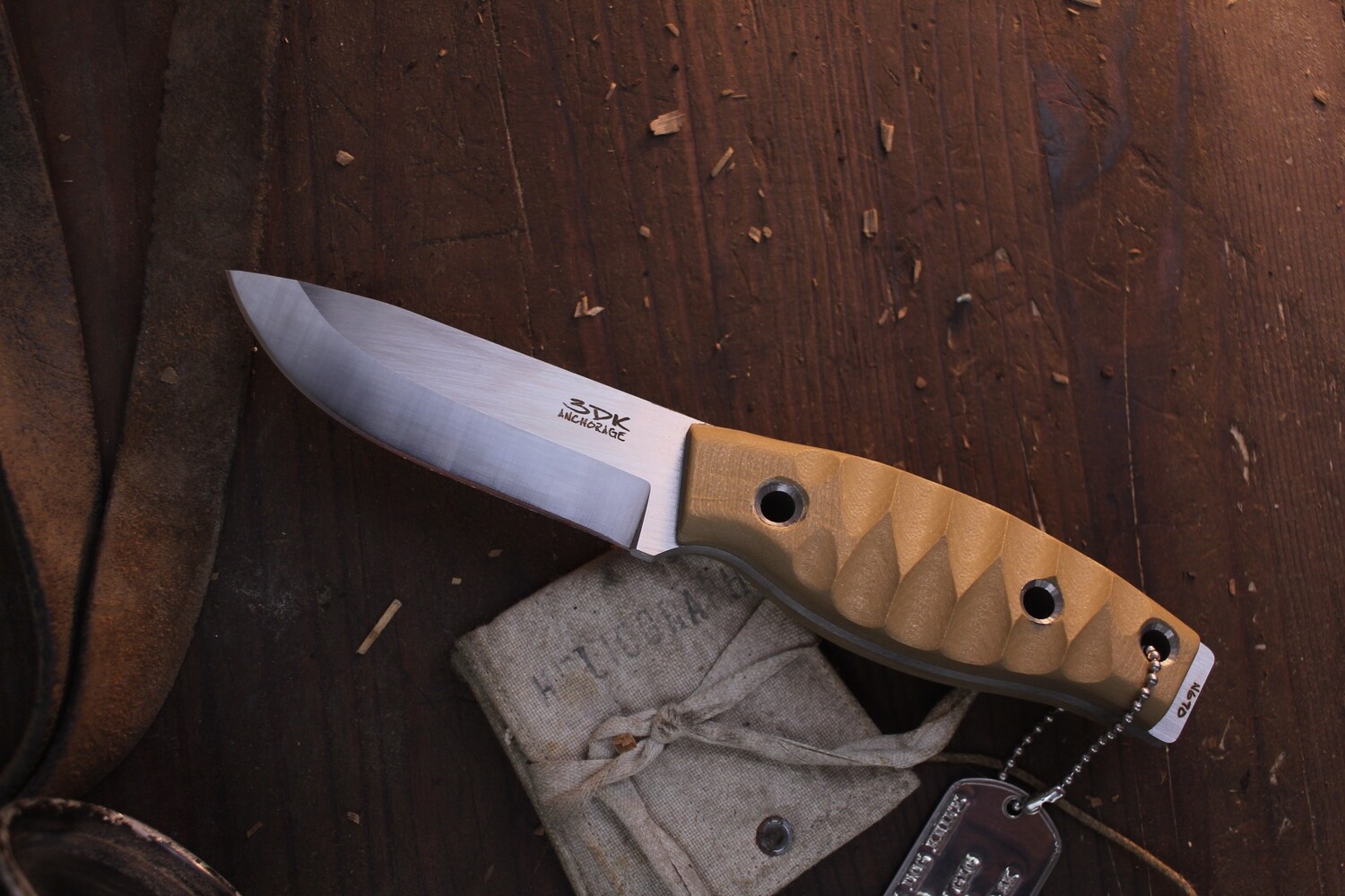 3DK Fuukko 3.75&quot; Fixed Scandi, N690 Blade / Desert Tan G-10