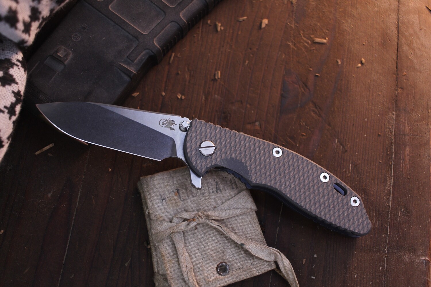 Hinderer XM-18 3.5&quot; Slicer Framelock Flipper / Gray G-10 &amp; Battle Blue Titanium / Stonewashed 20CV ( Pre Owned )