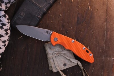 Hinderer XM-18 3.5&quot; Slicer Framelock Flipper / Orange G-10 &amp; Working Finish Titanium / Working Finish 20CV ( Pre Owned )