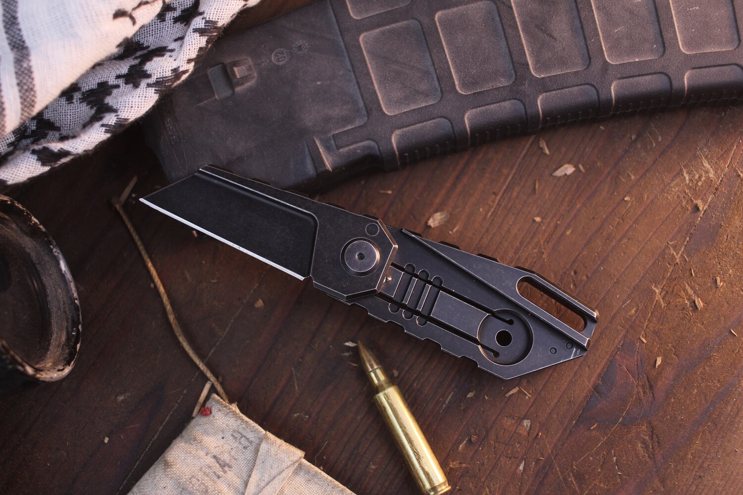 Quartermaster ALF-6 &quot;Yoda&quot; 3.25&quot; Framelock Folder / Black Stonewashed Titanium / Black Stonewashed S35VN