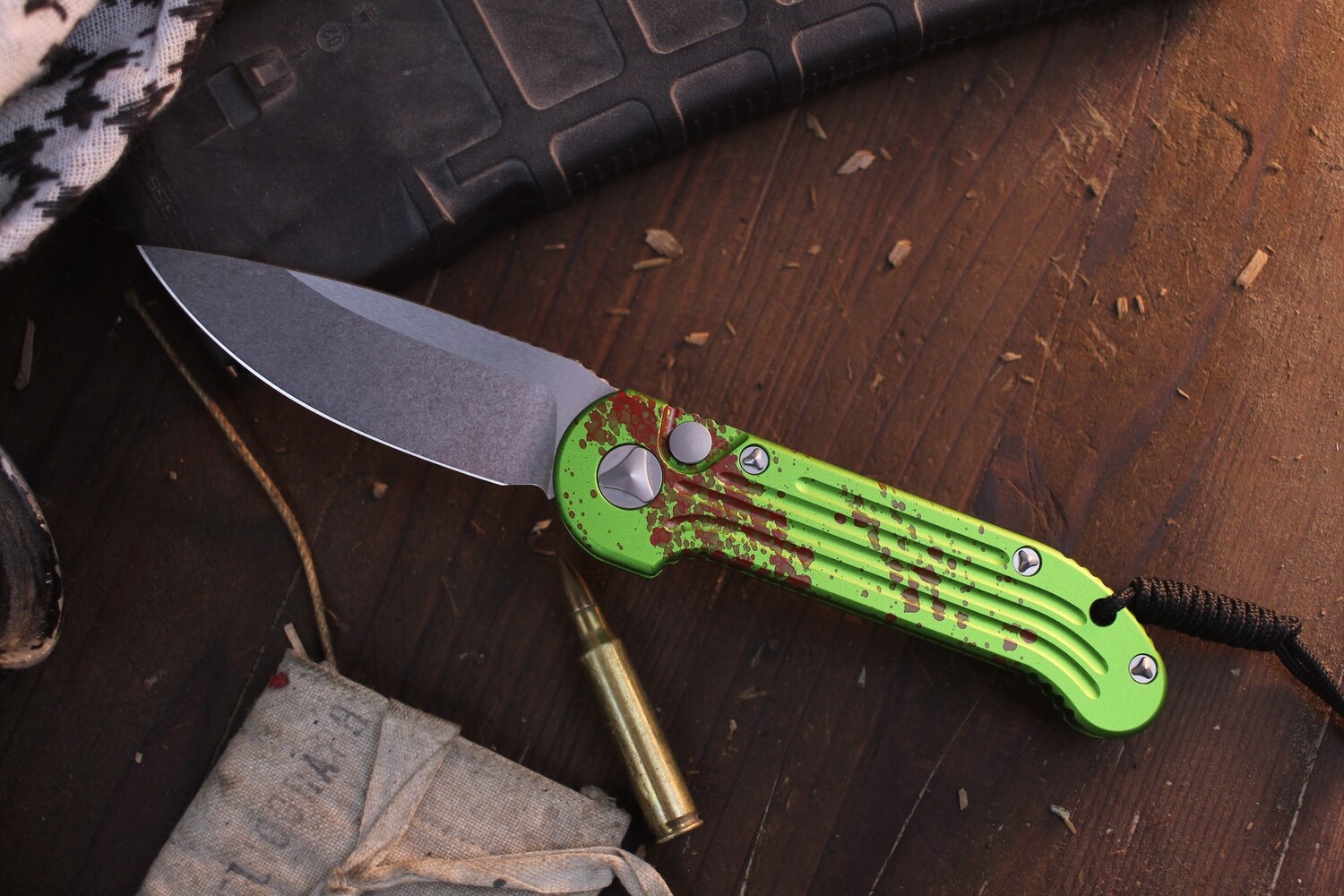 Microtech LUDT 3.4&quot; Auto Folder / Zombie Splattered Aluminum / Stonewashed ( Pre Owned )