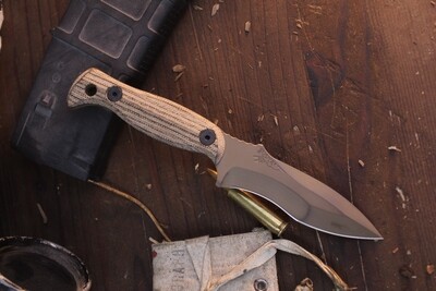 Half Face Blade Extremis 3.5” Fixed Blade / Brown Canvas Micarta / Flat Dark Earth Cerakote S45VN ( Pre Owned )