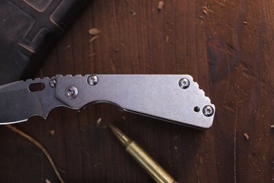 M. Strider MSC PT 2.85" Framelock Folder / Stonewashed Titanium / Stonewashed CPM-154 ( Pre Owned )