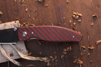 Three Rivers Manufacturing Atom 3.5" Folding Knife / Red &amp; Black Carbon Fiber / DLC 20CV ( Pre Owned )