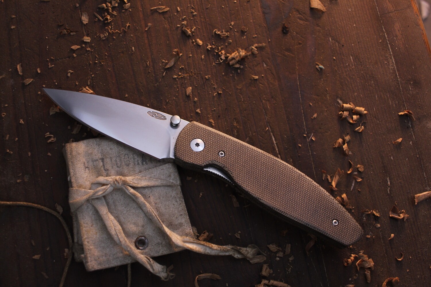 Three RIvers Manufacturing Atom 3.5&quot; Folding Knife / Green Micarta / Satin 20CV ( Pre Owned )