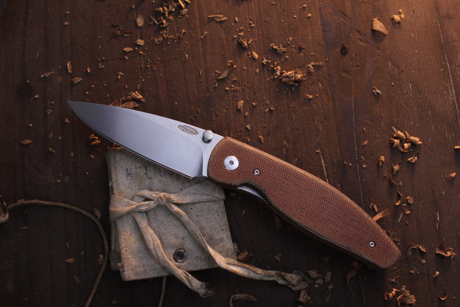 Three RIvers Manufacturing Atom 3.5&quot; Folding Knife / Natural Micarta / Satin 20CV ( Pre Owned )