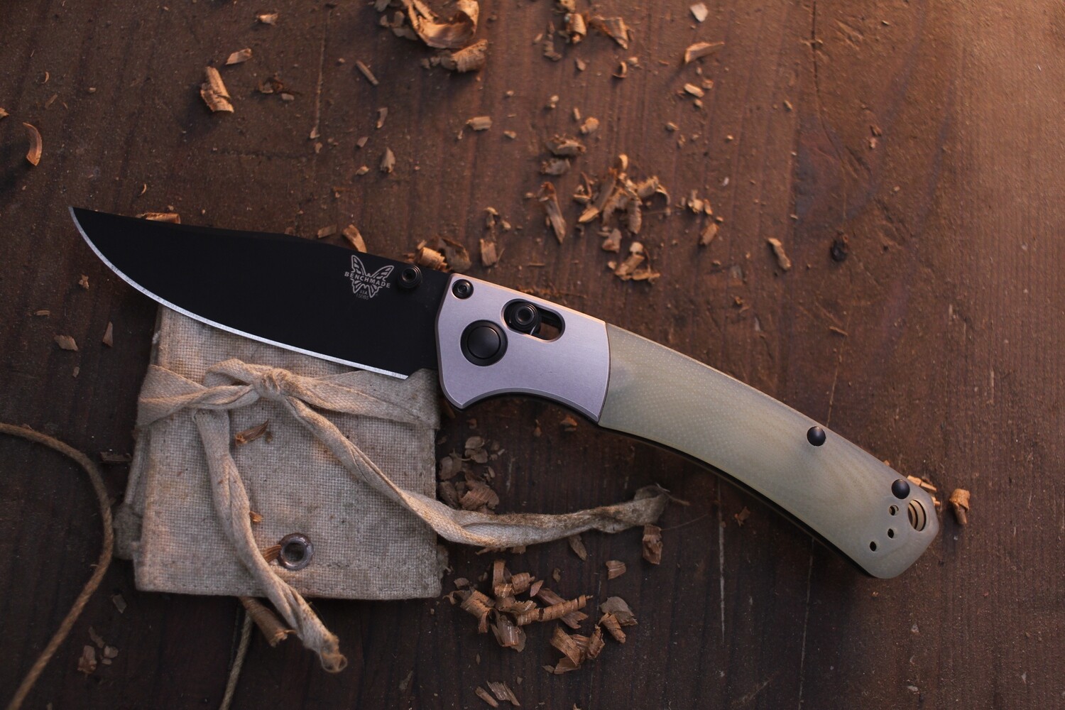 Benchmade Mini Crooked River 3.4&quot; AXIS Lock Knife / Jade G10 / Black M4 ( Pre Owned )