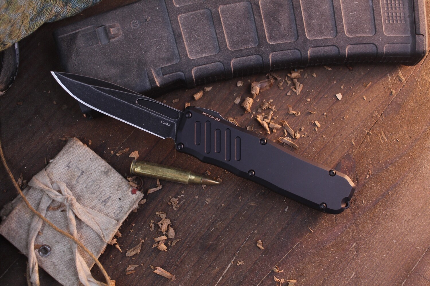 Guardian Tactical Recon-035 3.3&quot; OTF Automatic Knife / Black Aluminum / Black Elmax ( Pre Owned )