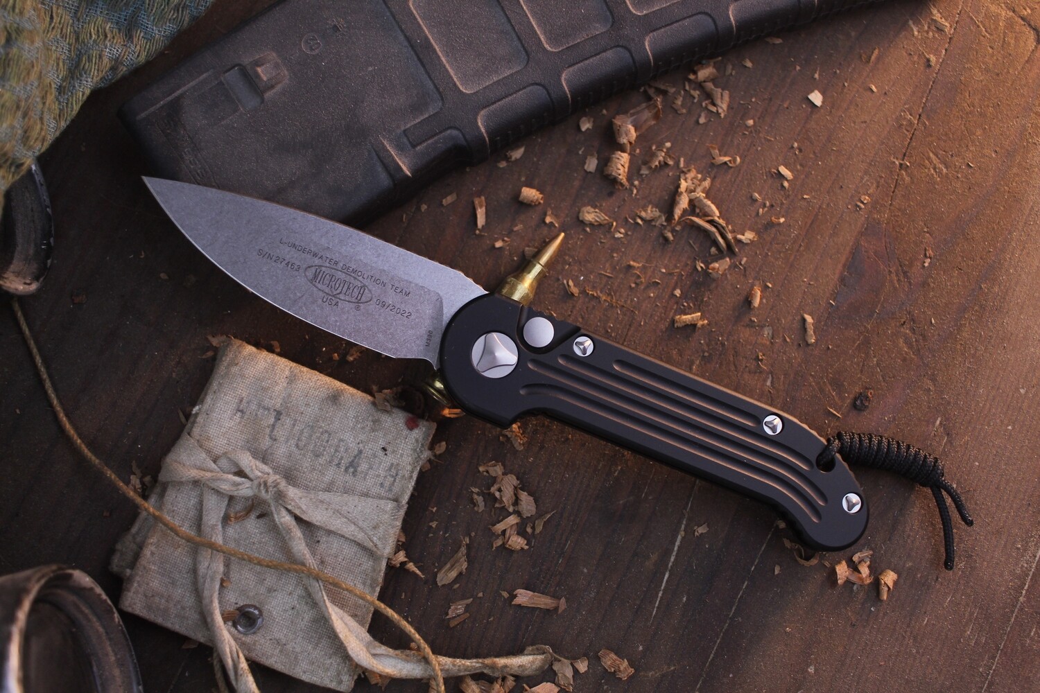 Microtech LUDT 3.4&quot; Automatic Folder / Black Aluminum / Stonewashed M390 ( Pre Owned )