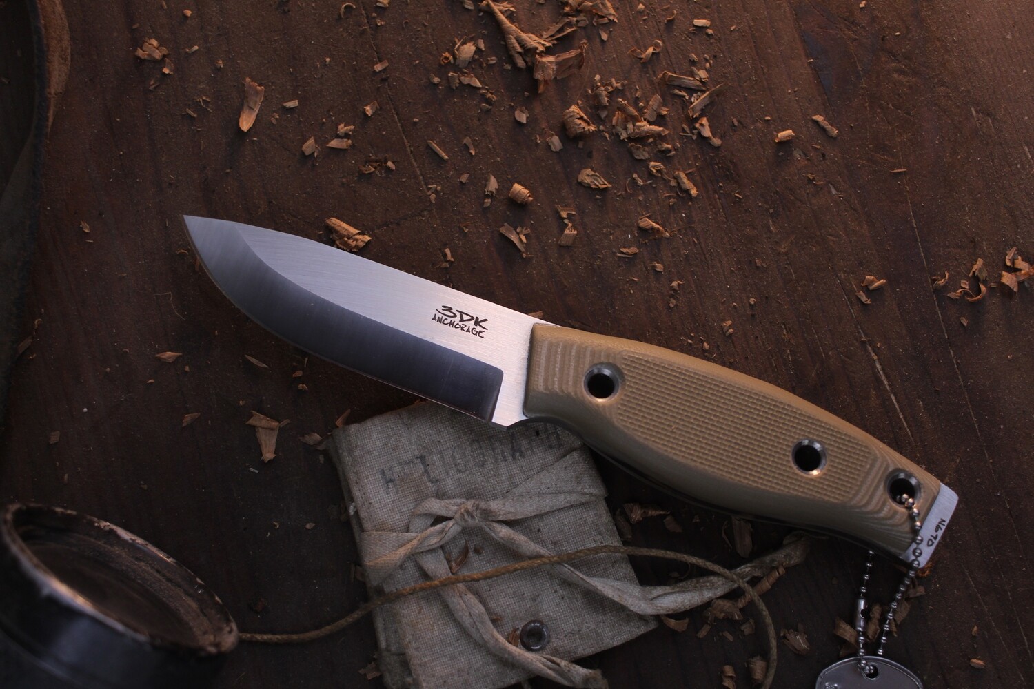 3DK Fuukko 3.75&quot; Fixed Scandi, N690 Blade / Desert Tan G-10 ( Pre Owned )