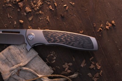 Sharp By Design Mini Evo Harpoon 3.25" Framelock Flipper / Satin Titanium &amp; Carbon Fiber Inlay / Satin M390