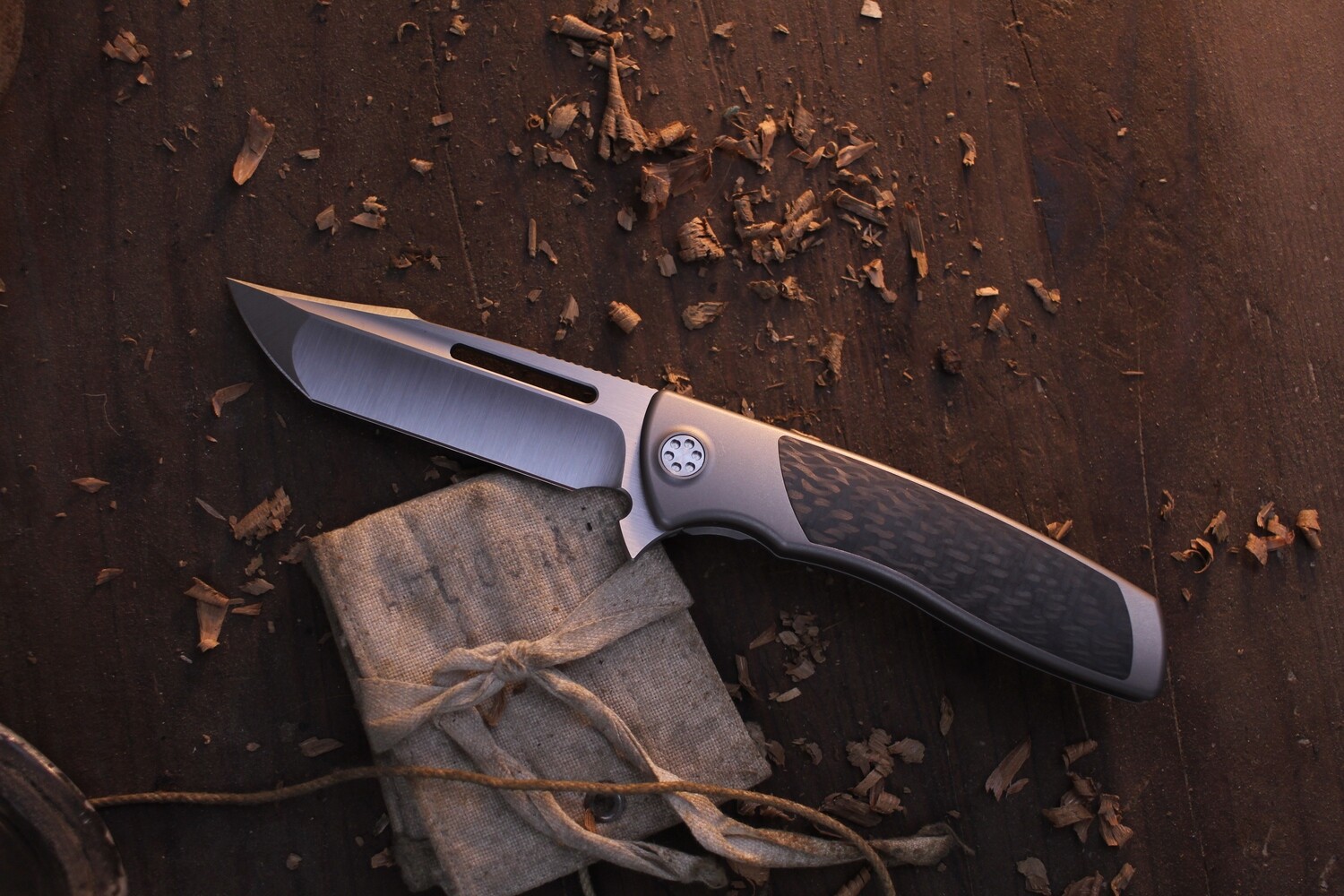 Sharp By Design Mini Evo Harpoon 3.25&quot; Framelock Flipper / Satin Titanium &amp; Carbon Fiber Inlay / Satin M390