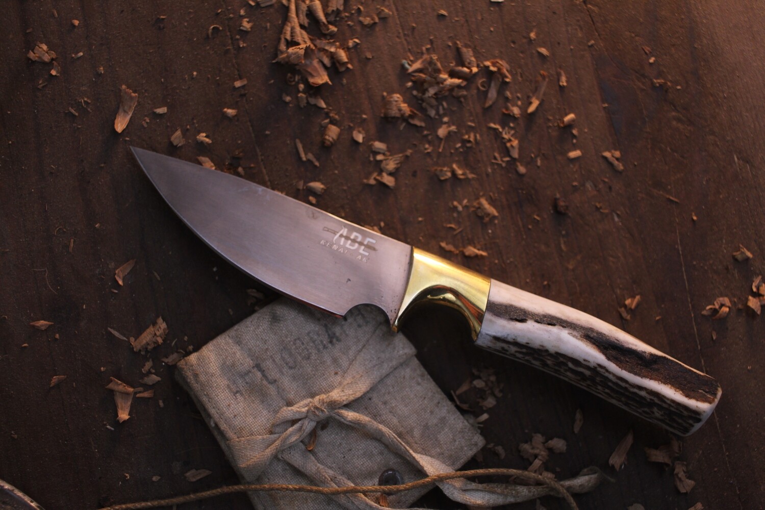 Abe Knives Deer Hunter 4&quot; Fixed Blade Knife / Deer &amp; Brass / 80CRV2
