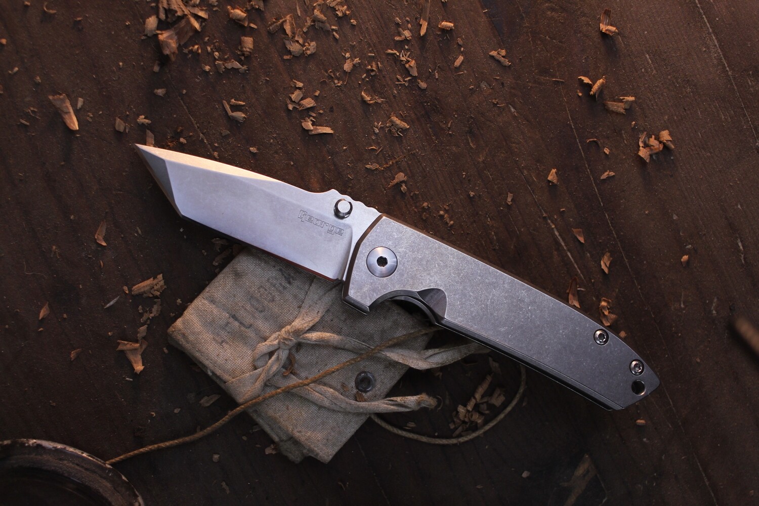 Les George VECP V2 3.5&quot; Folding Knife / Stonewashed Titanium / Stonewashed CTS-XHP ( Pre Owned )