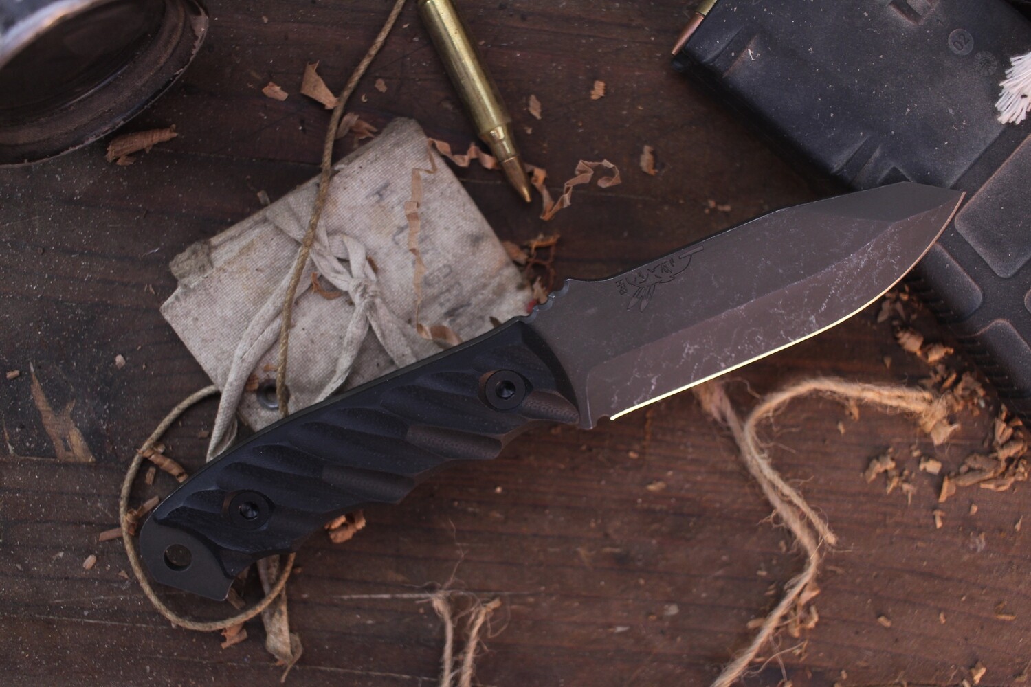 Half Face Blade Disaster Jr. 3.75” Fixed Blade / Black G-10 / Acid Washed CPM Magnacut