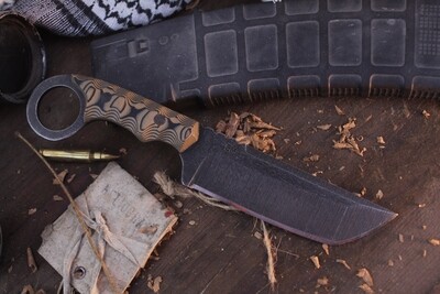 Tactical Edge Persuader Tanto 4.5" Fixed Blade Knife / Black & Coyote G10 / Acidwashed 1095
