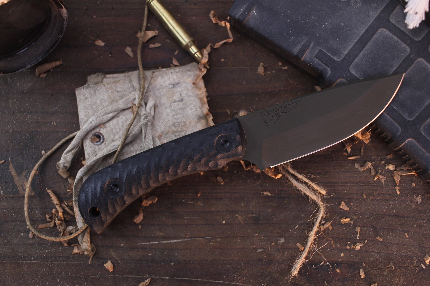 Half Face Blade Cav Jr. 3.5&quot; Fixed Blade / Black Textured G-10 / Green Cerakote S45VN