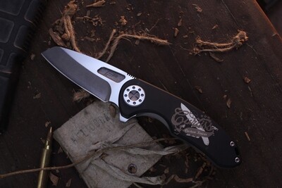Curtiss Knives F3 Medium 3.25&quot; Framelock Flipper / Black Logo Titanium / Two Tone CPM-MagnaCut Wharnecliffe ( Pre Owned )