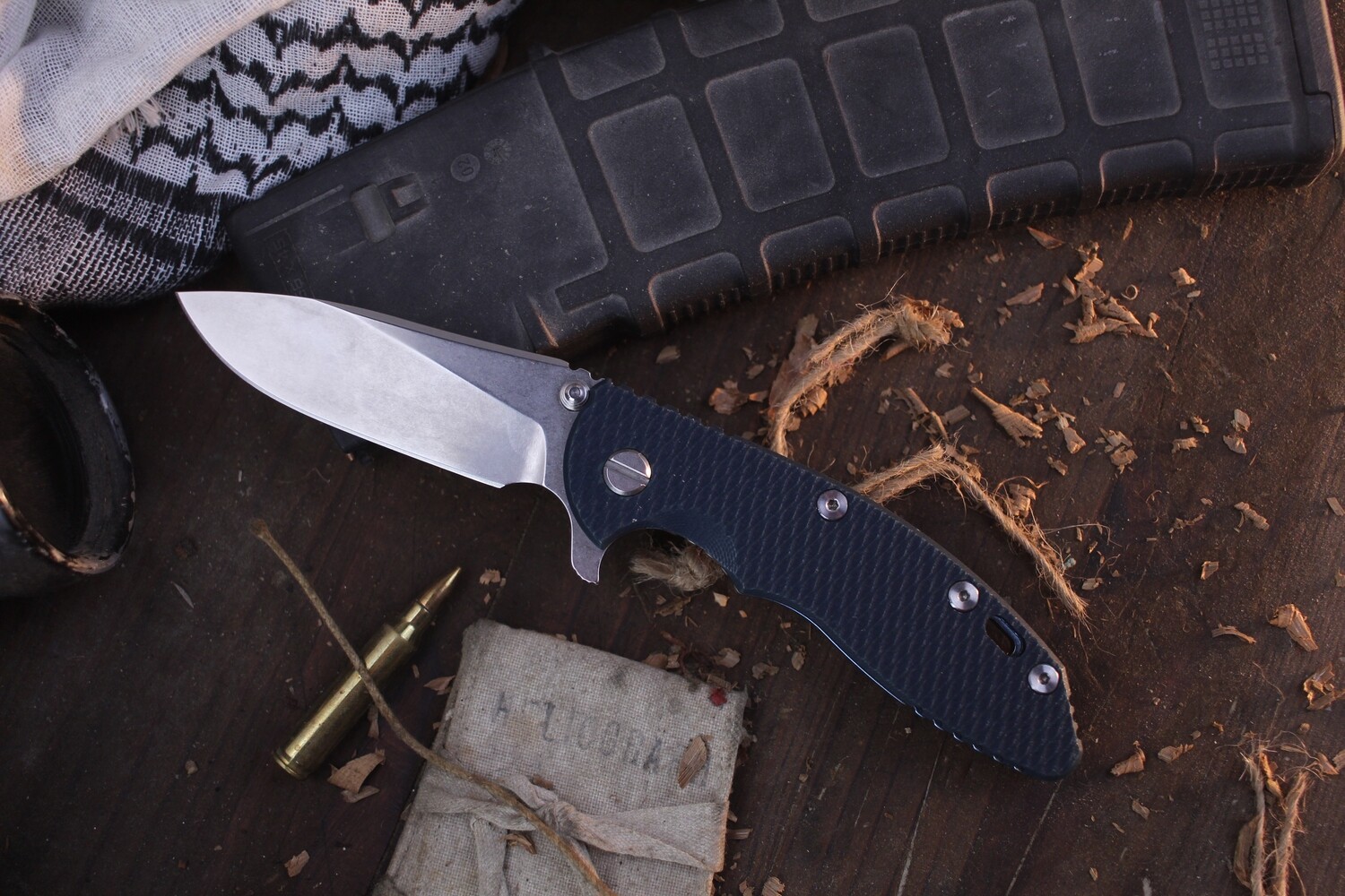Hinderer GEN 3 XM-18 3.5&quot; Slicer Framelock Flipper / Blue G-10 &amp; Stonewashed Blue Titanium / Stonewashed CTS-XHP ( Pre Owned )